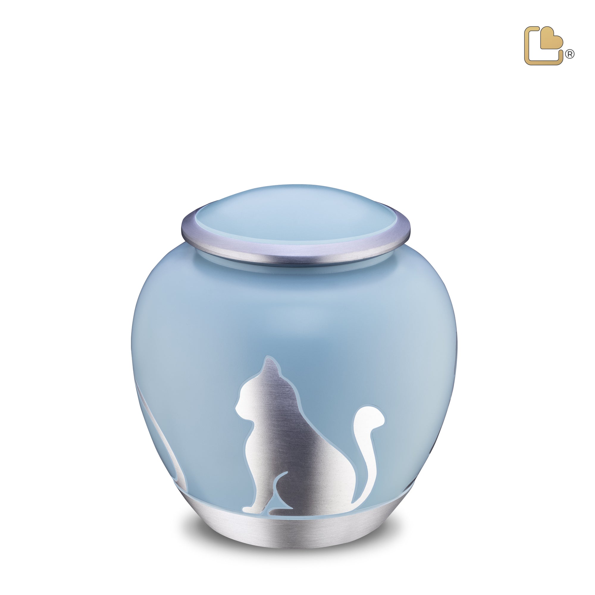 P557M   Shadow Medium Cat Pet Urn Blue & Bru Pewter