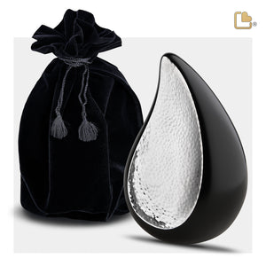 P582   TearDrop Medium Urn Black & Hmd Silver