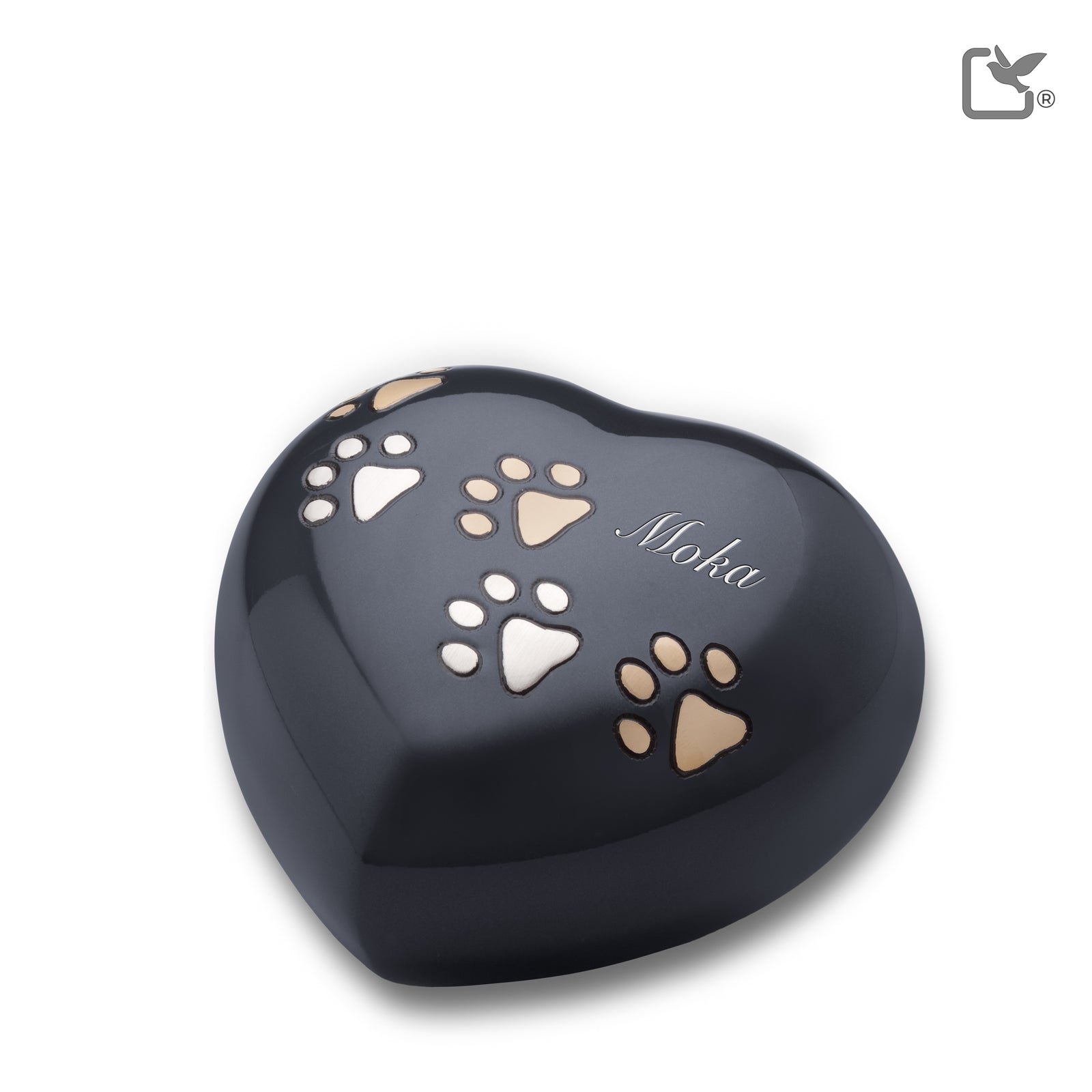 P631L   Large Heart Pet Urn Midnight & Bru Pewter