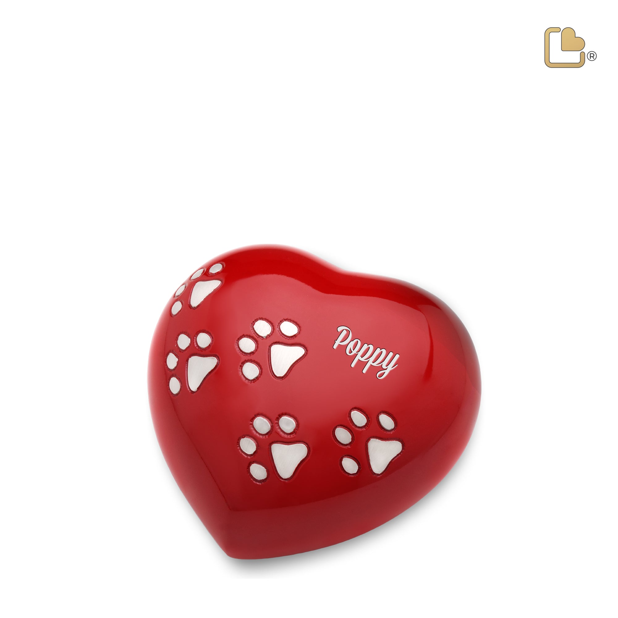 P632M   Medium Heart Pet Urn Red & Bru Pewter