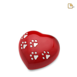 P632M   Medium Heart Pet Urn Red & Bru Pewter