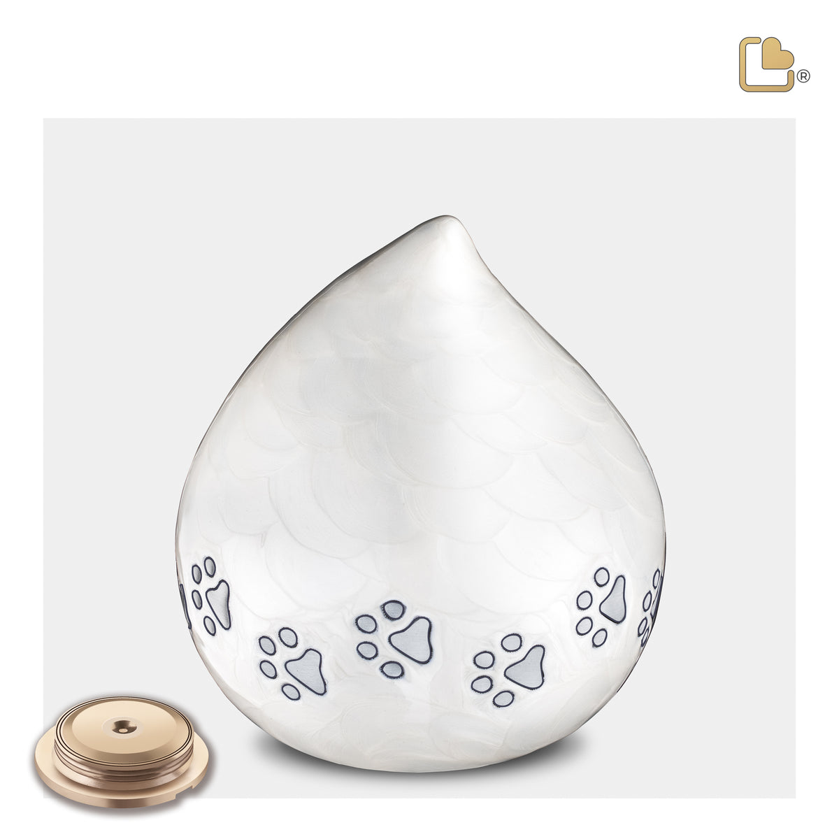 P635L   LoveDrop Large Pet Urn Pearl White & Bru Pewter