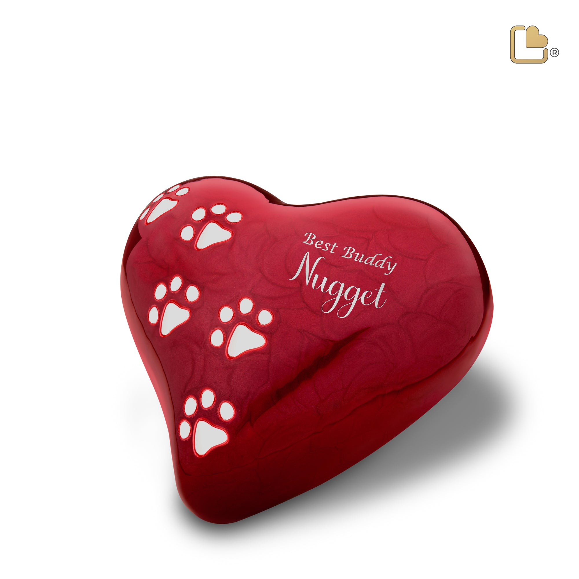 P637L   Large Heart Pet Urn Pearl Red & Bru Pewter