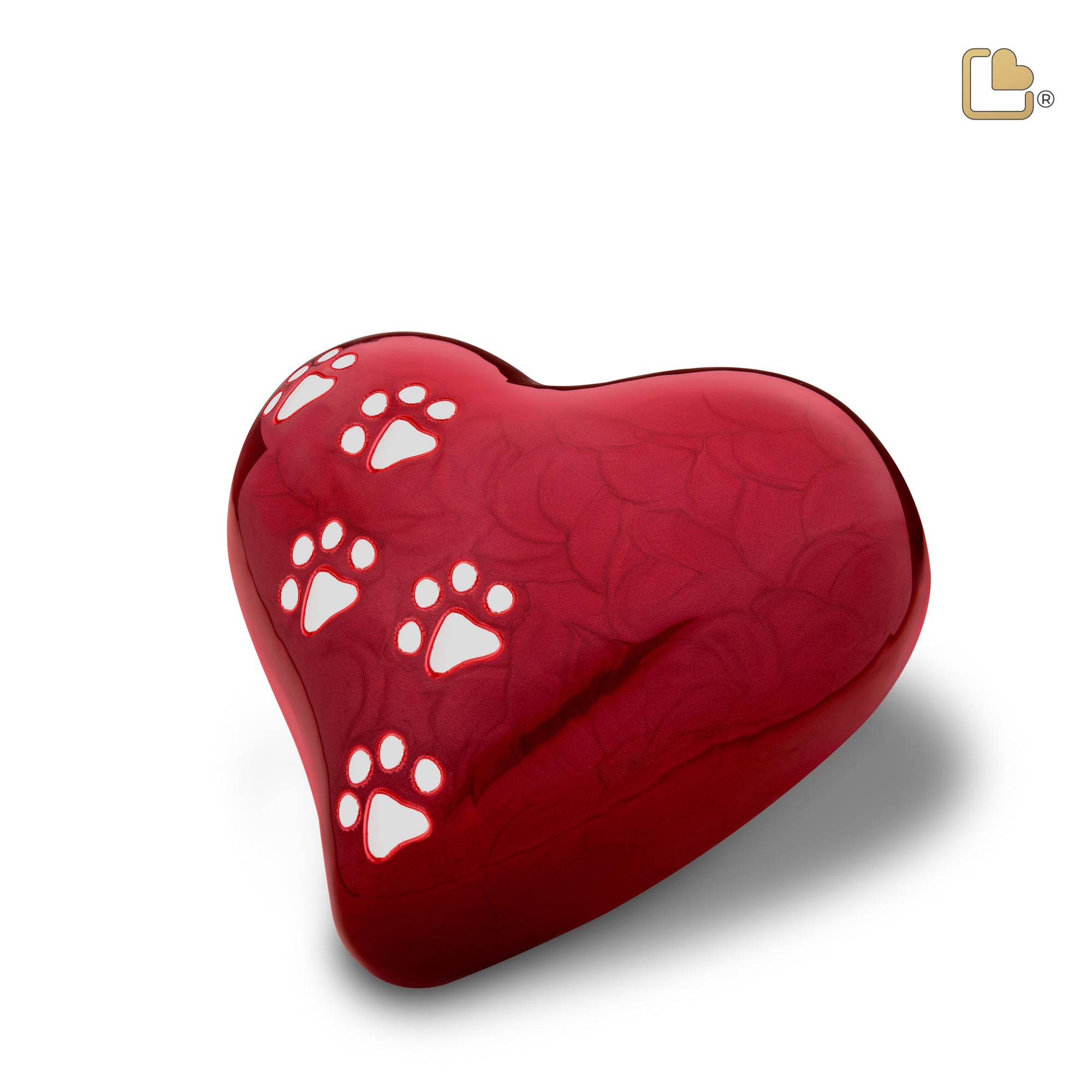 P637L   Large Heart Pet Urn Pearl Red & Bru Pewter