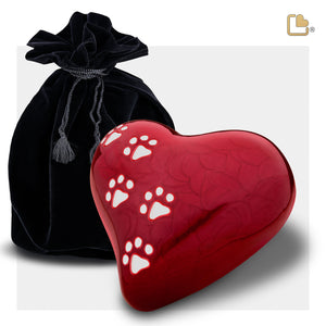 P637L   Large Heart Pet Urn Pearl Red & Bru Pewter