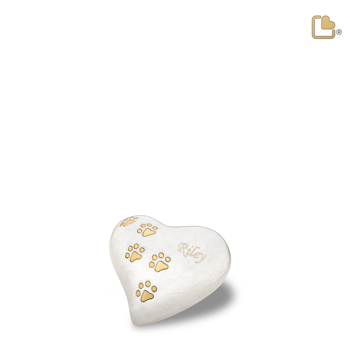 P638K   Keepsake Heart Pet Urn Pearl White &amp; Bru Gold