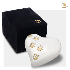 P638K   Keepsake Heart Pet Urn Pearl White & Bru Gold