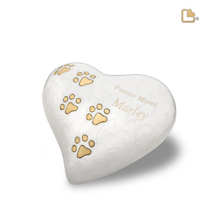 P638L   Large Heart Pet Urn Pearl White & Bru Gold