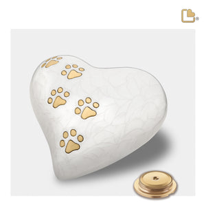 P638L   Large Heart Pet Urn Pearl White & Bru Gold