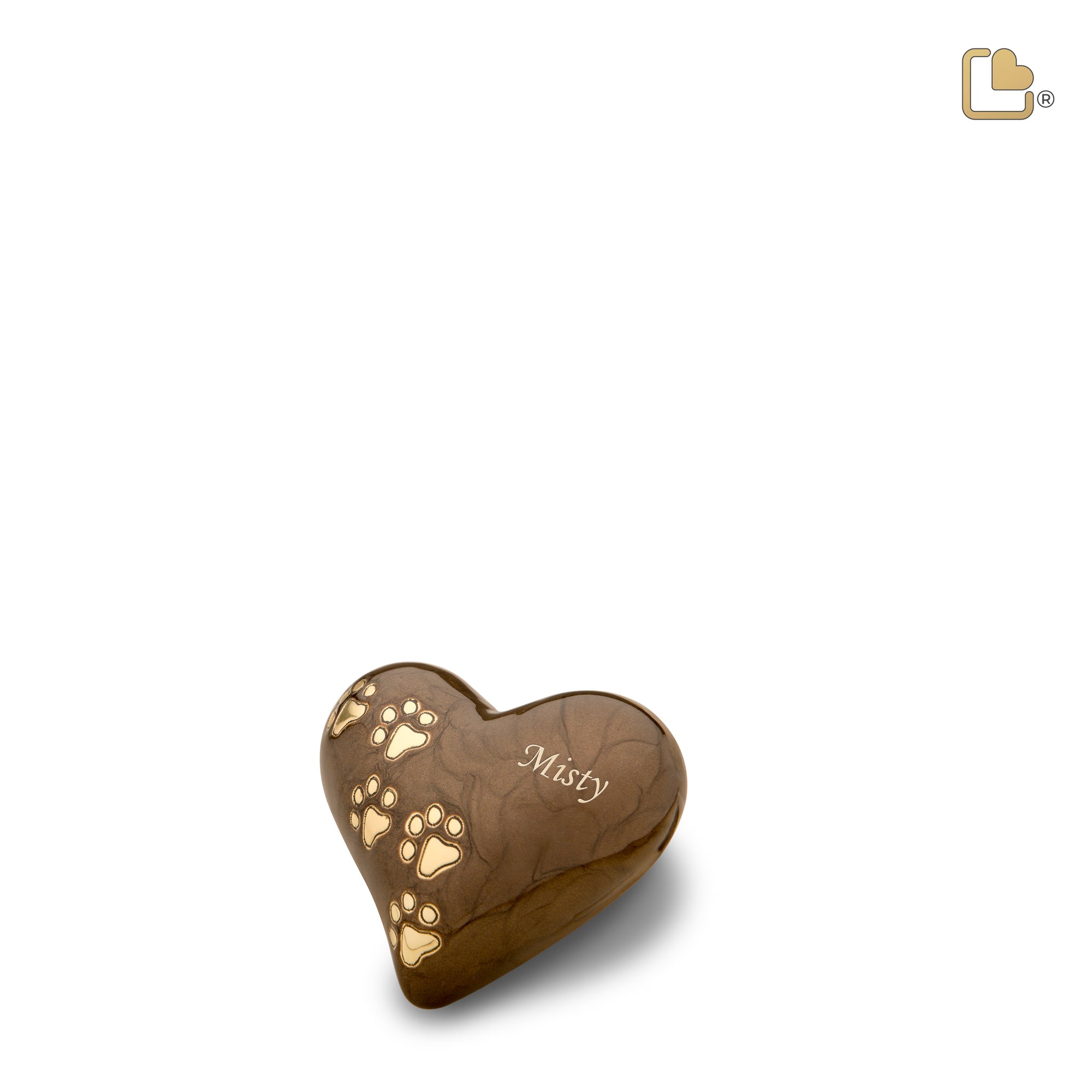 P639K   Keepsake Heart Pet Urn Pearl Bronze & Bru Gold