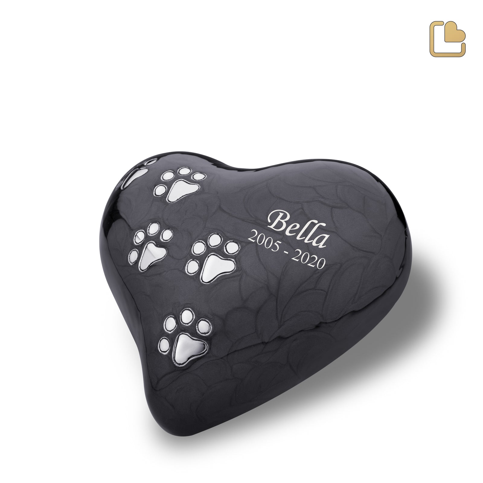 P640L   Large Heart Pet Urn Pearl Midnight & Bru Pewter