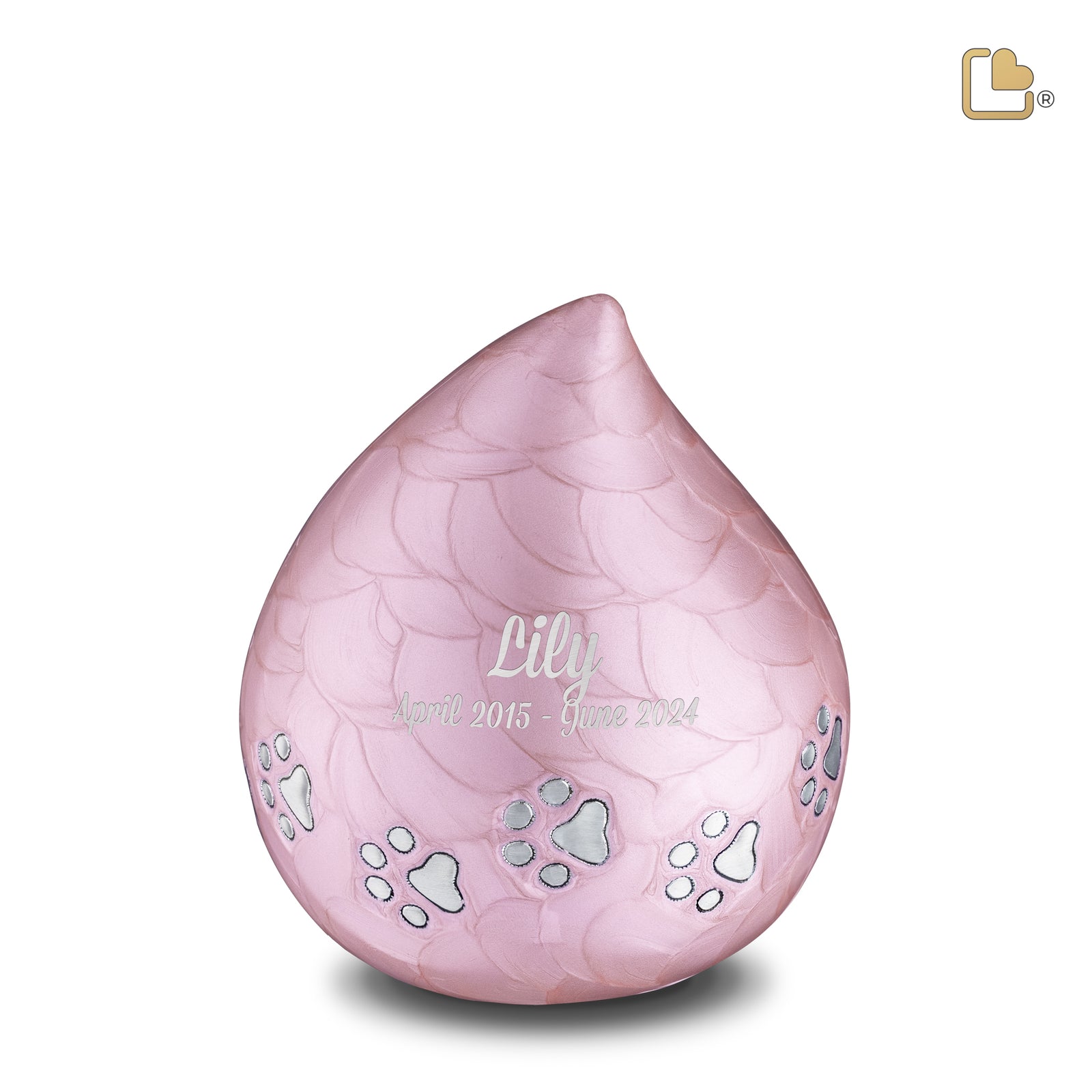 P644M   LoveDrop Medium Pet Urn Pink & Bru Pewter