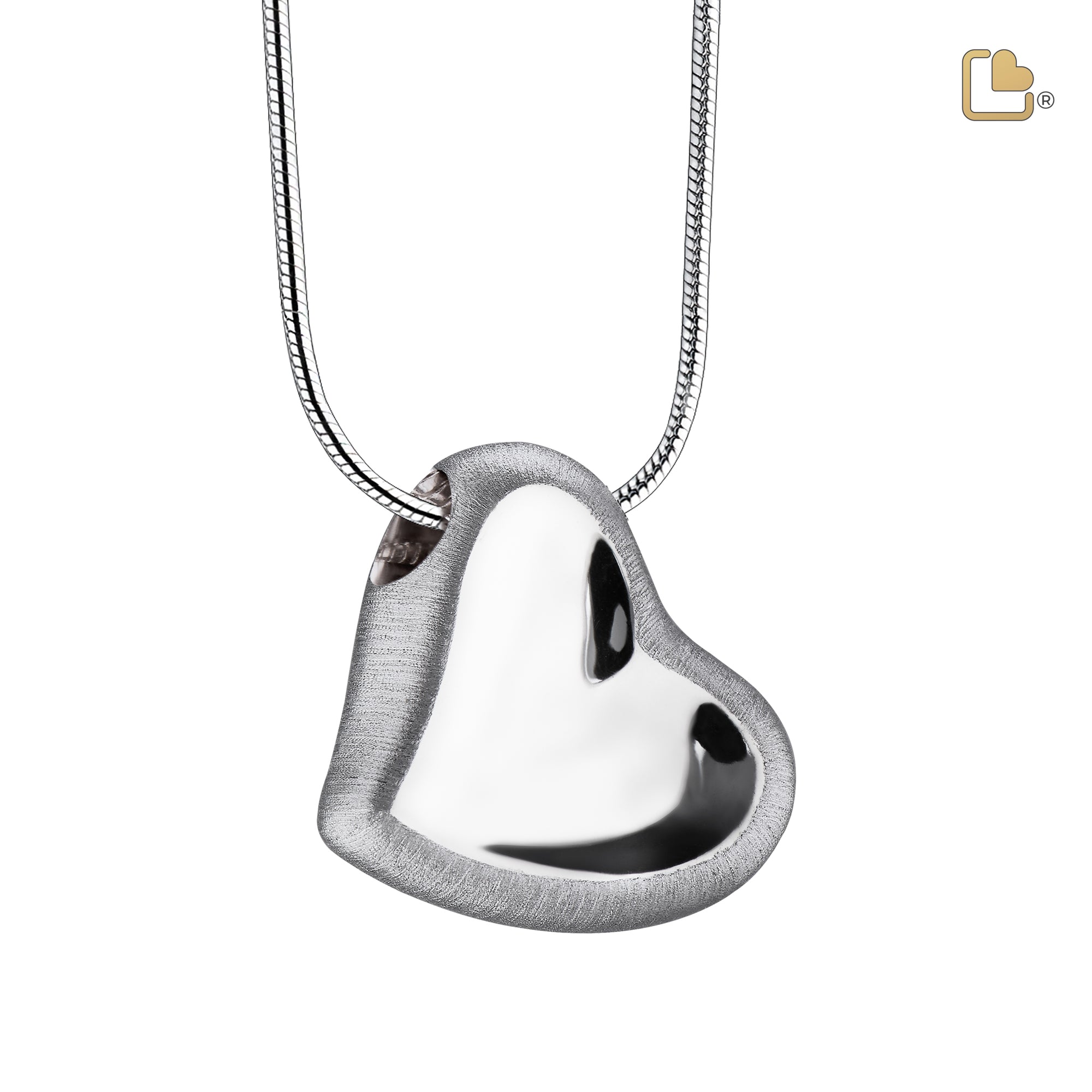 PD1000   Leaning Heart Ashes Pendant Pol & Bru Silver