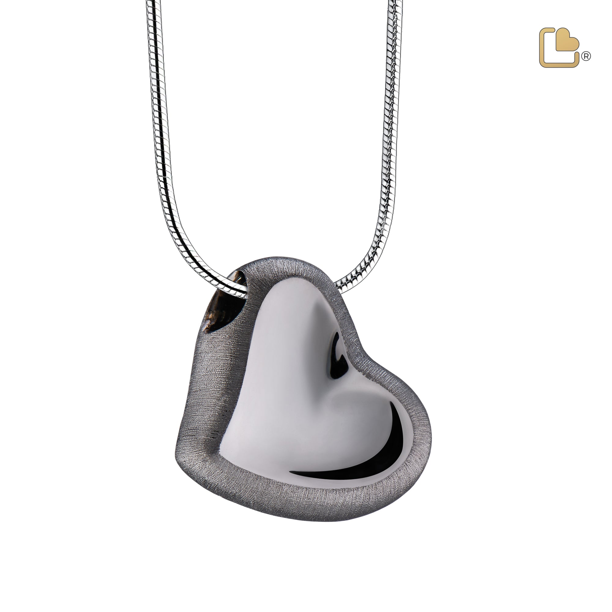 PD1002   Leaning Heart Ashes Pendant Pol & Bru Ruthenium