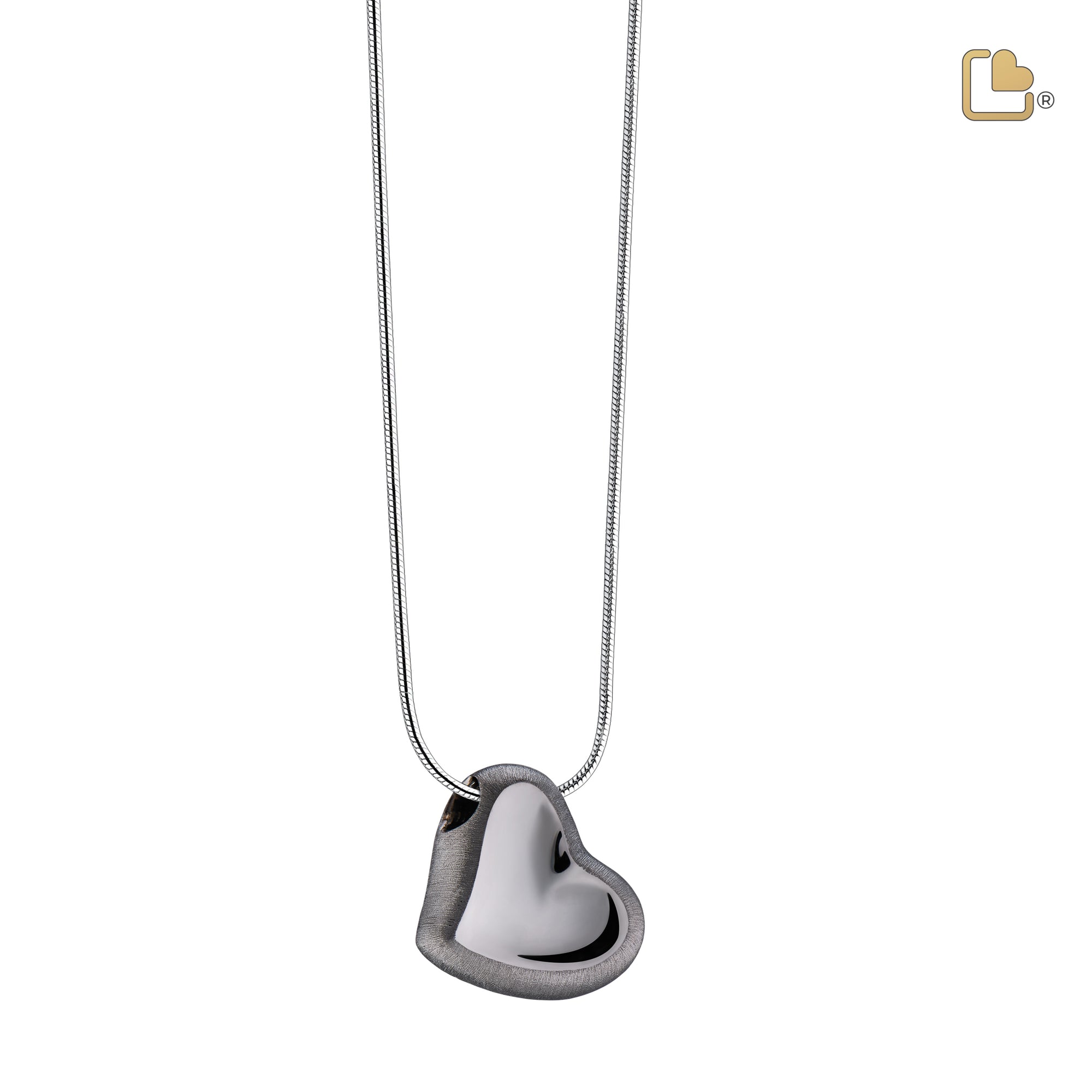 PD1002   Leaning Heart Ashes Pendant Pol & Bru Ruthenium