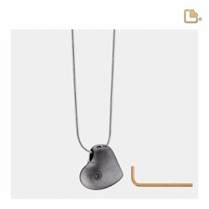 PD1002   Leaning Heart Ashes Pendant Pol & Bru Ruthenium