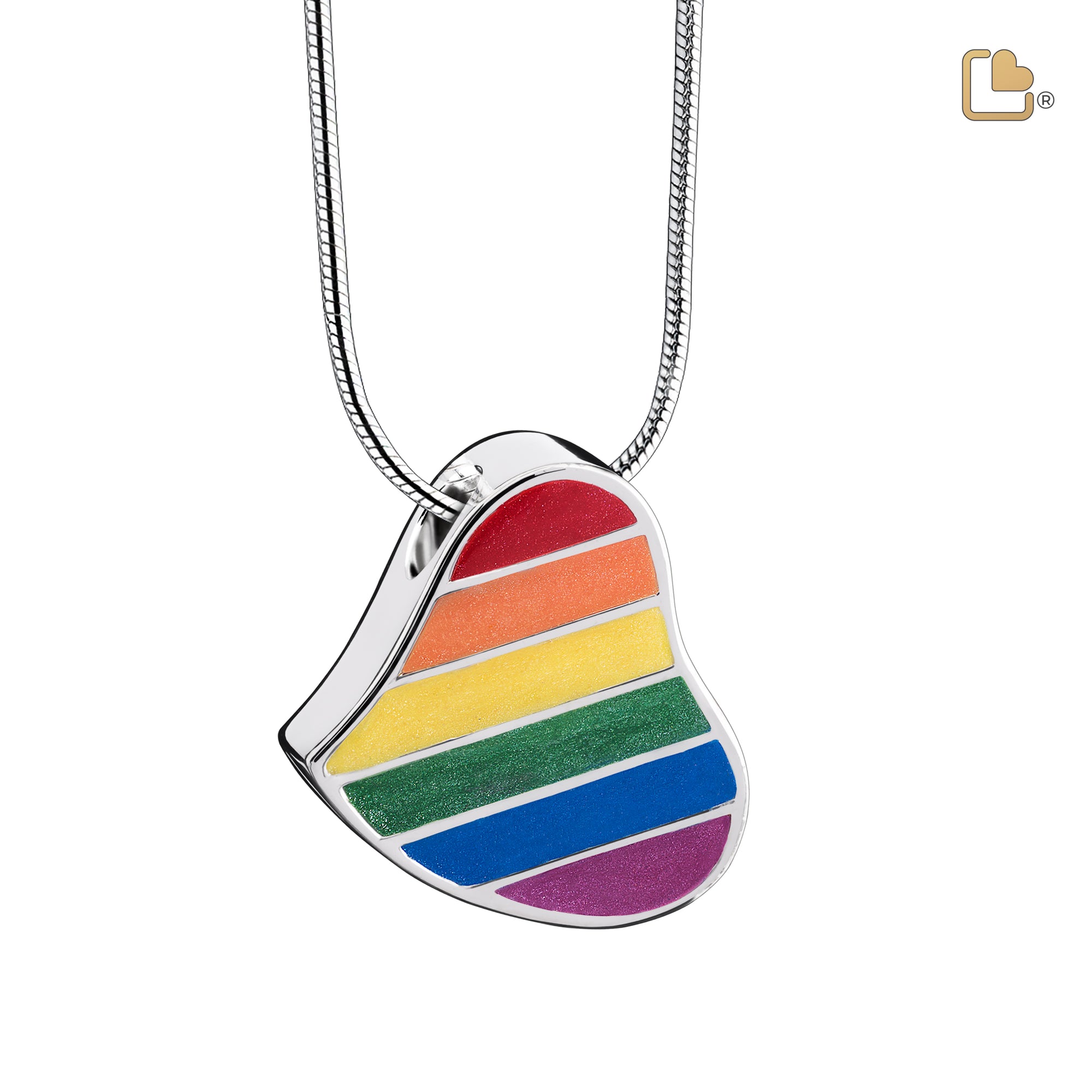 PD1003   Leaning Heart Pride Rainbow Ashes Pendant Pol Silver