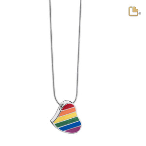 PD1003   Leaning Heart Pride Rainbow Ashes Pendant Pol Silver