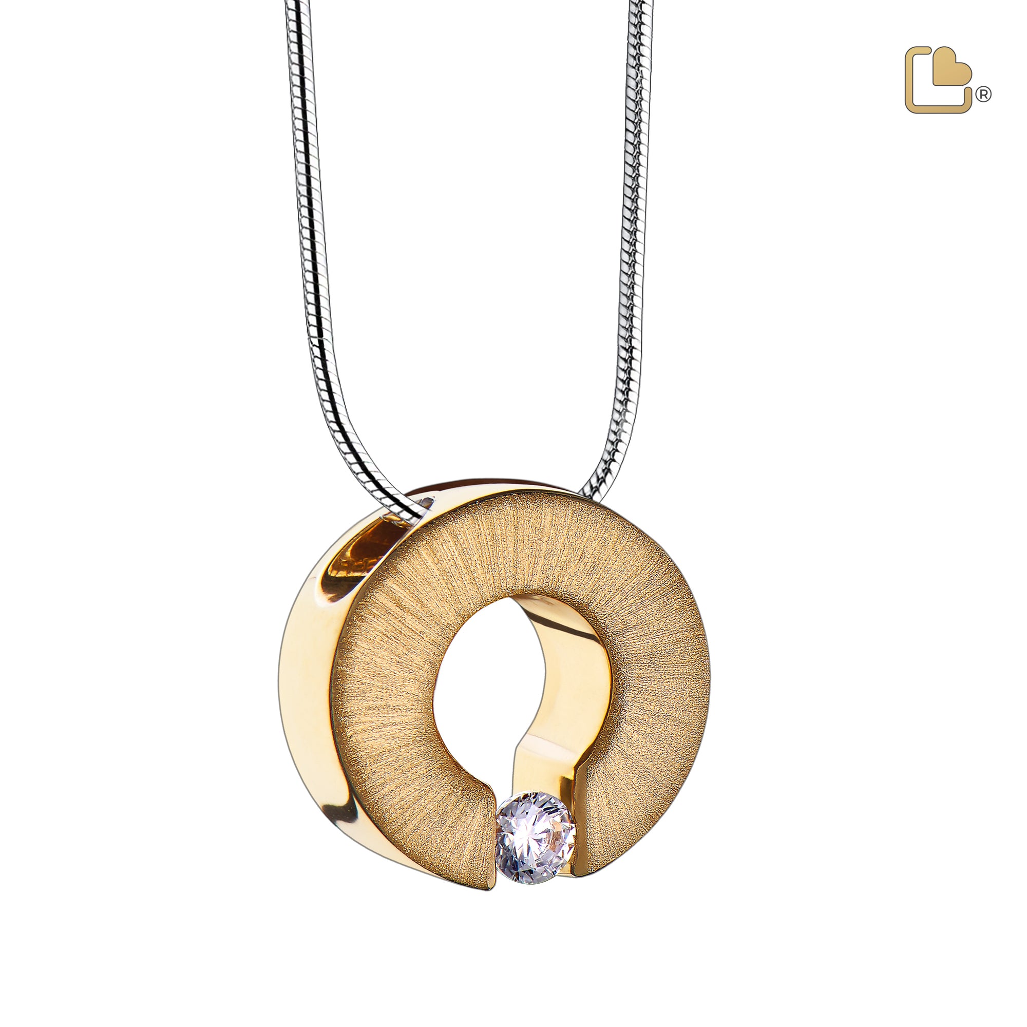 PD1041   Omega Ashes Pendant Pol & Bru Gold Vermeil w/Zirconia