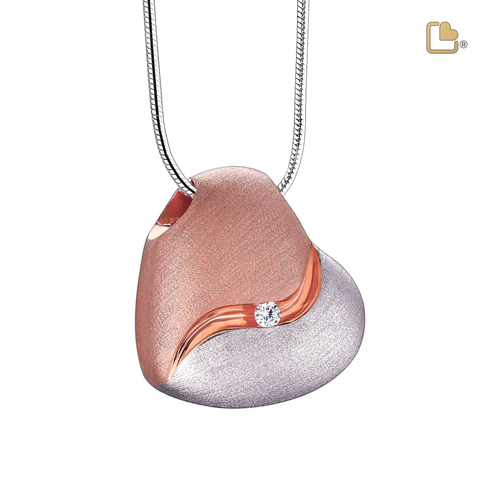 PD1051   HeartFelt Ashes Pendant Bru Silver & Rose Gold Vermeil w/Zirconia