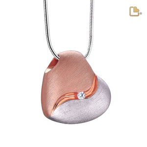 PD1051   HeartFelt Ashes Pendant Bru Silver & Rose Gold Vermeil w/Zirconia