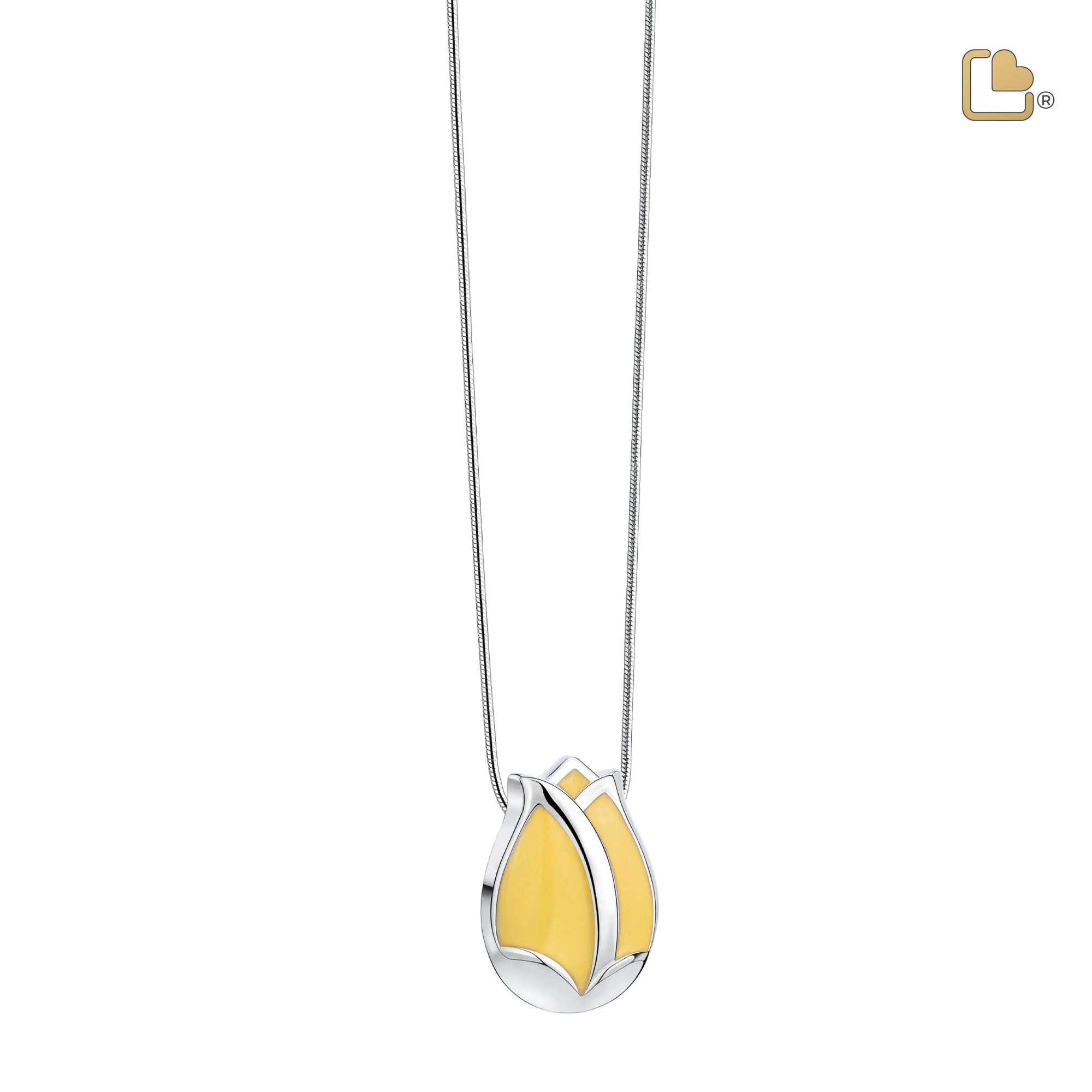 PD1072   Tulip Ashes Pendant Pearl Yellow & Pol Silver