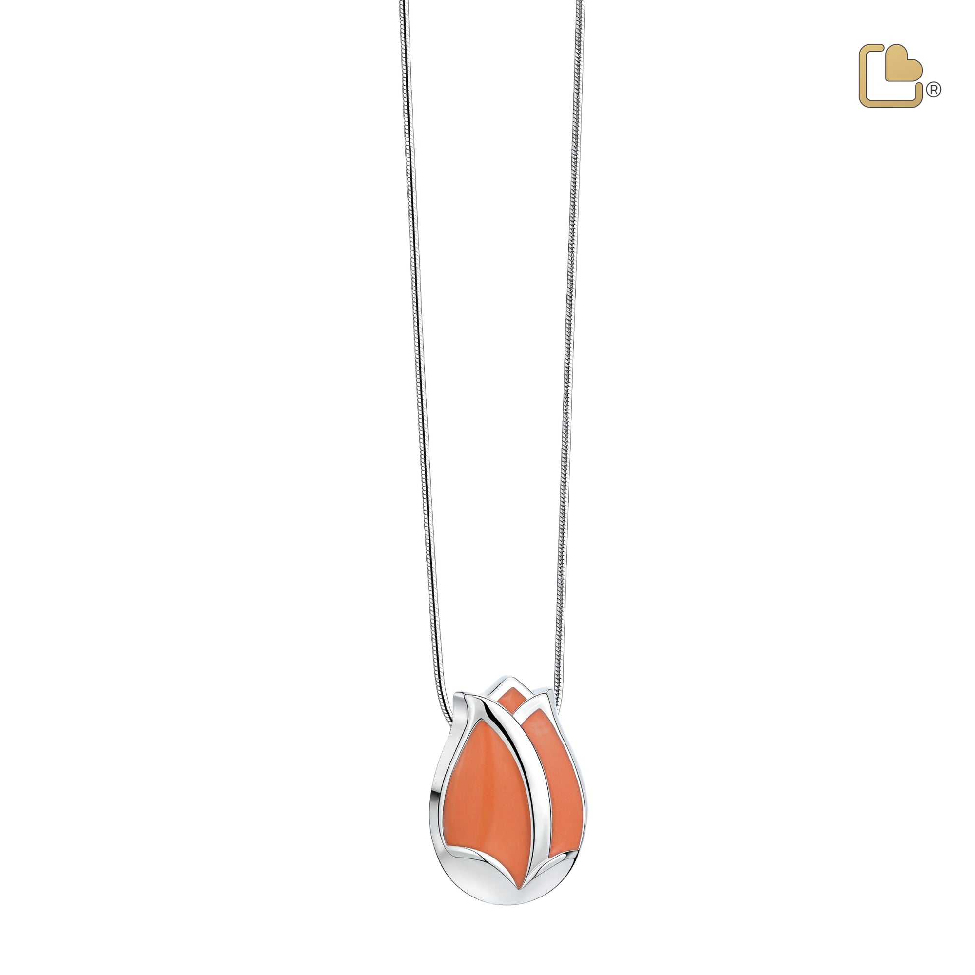 PD1073   Tulip Ashes Pendant Pearl Orange & Pol Silver