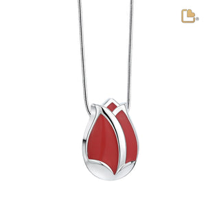 PD1074   Tulip Ashes Pendant Pearl Red & Pol Silver