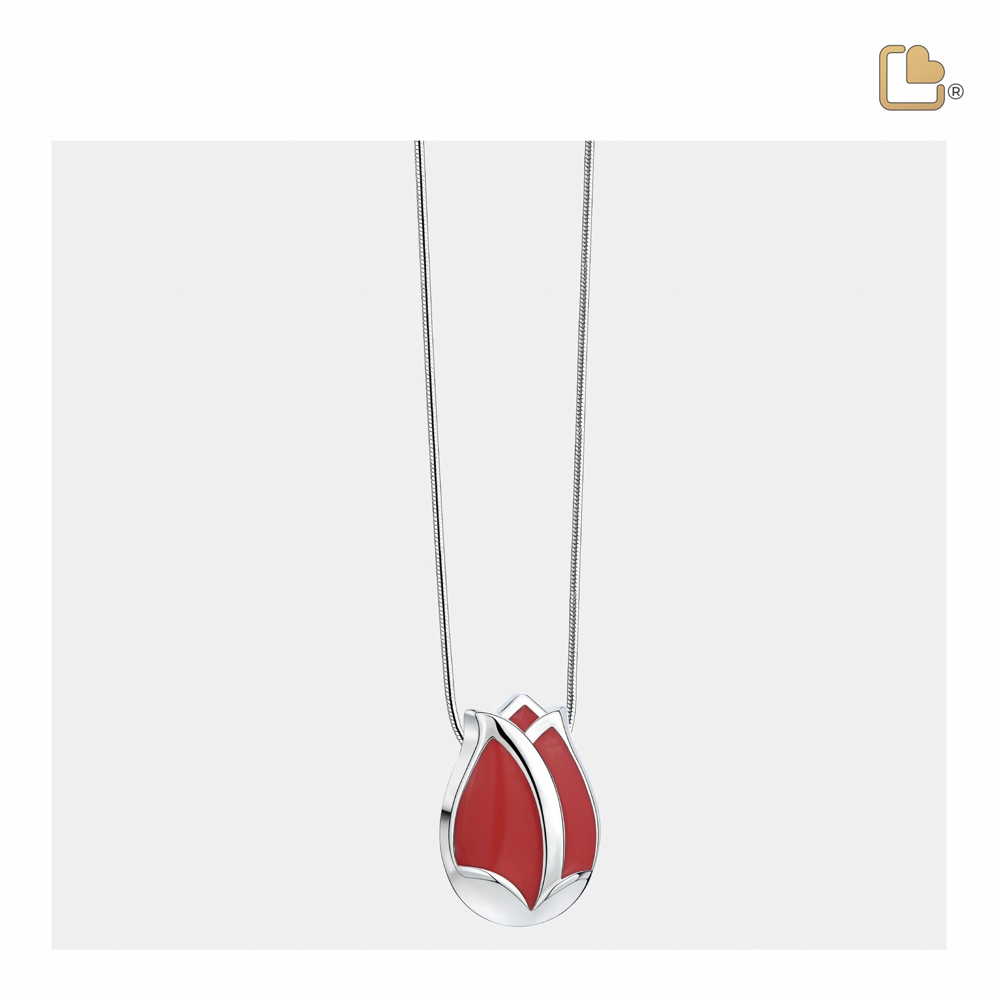 PD1074   Tulip Ashes Pendant Pearl Red & Pol Silver