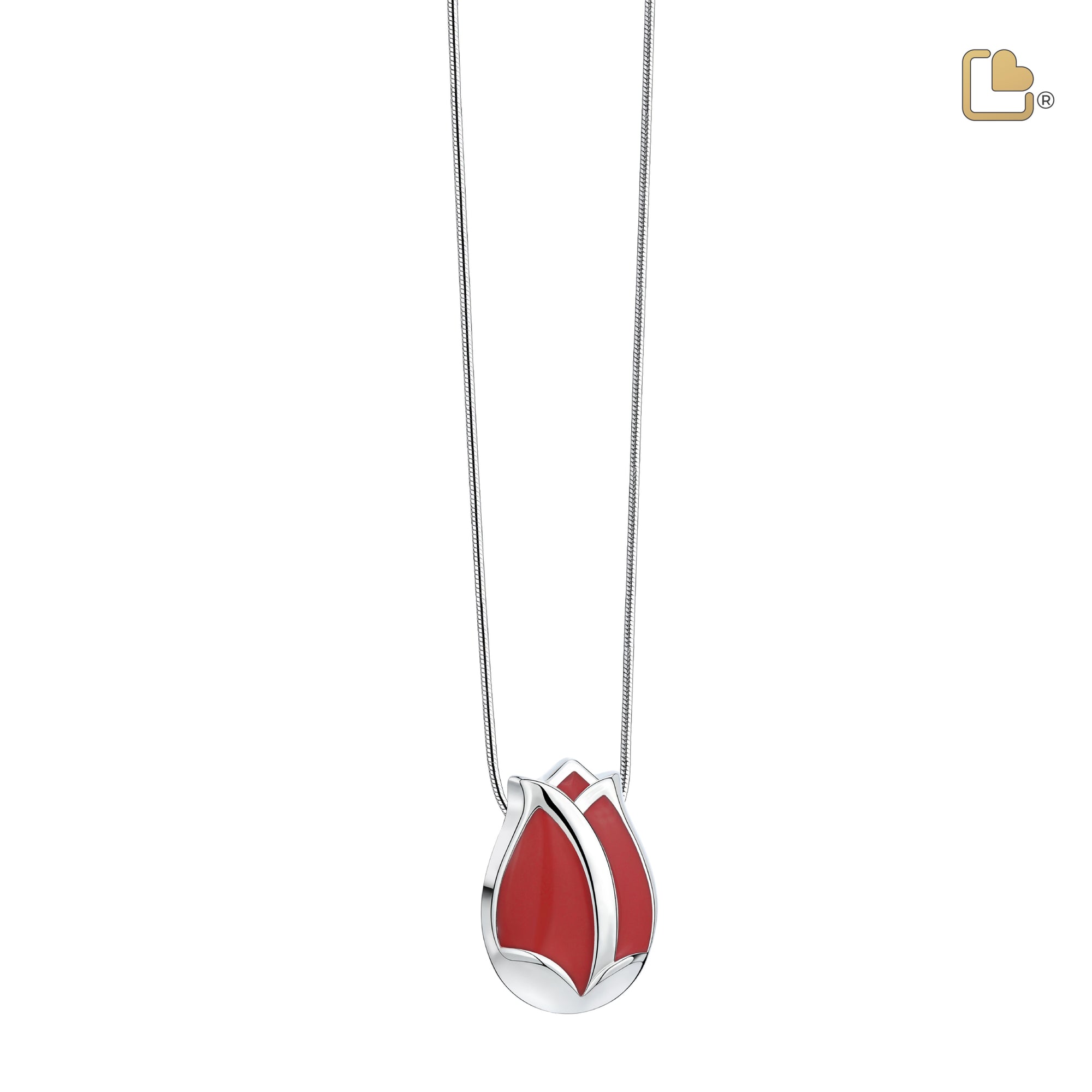 PD1074   Tulip Ashes Pendant Pearl Red & Pol Silver