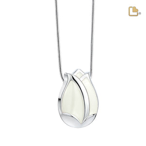 PD1077   Tulip Ashes Pendant Pearl White & Pol Silver