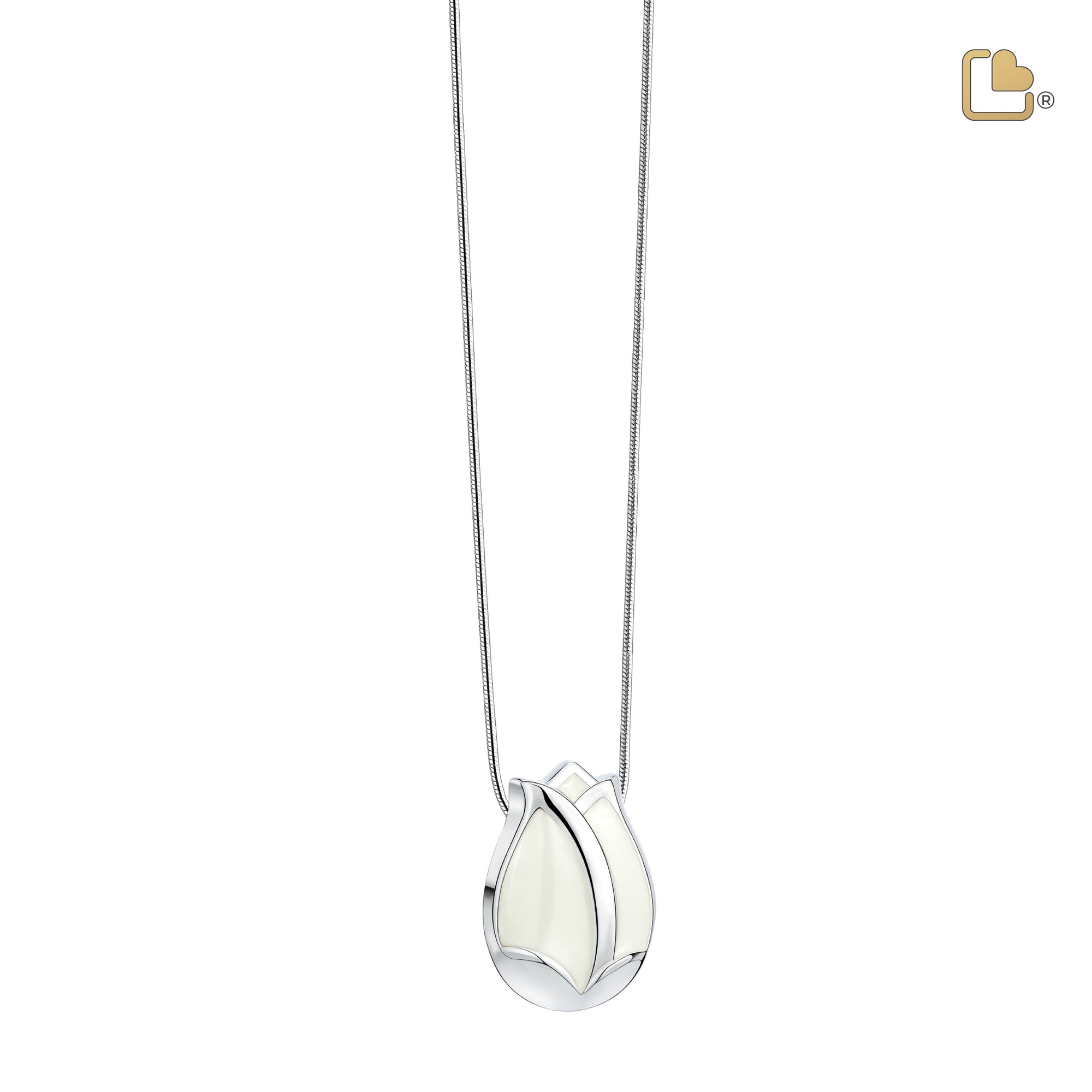 PD1077   Tulip Ashes Pendant Pearl White & Pol Silver