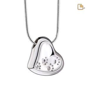PD1170   Leaning Heart with Paws Ashes Pendant Pol Silver