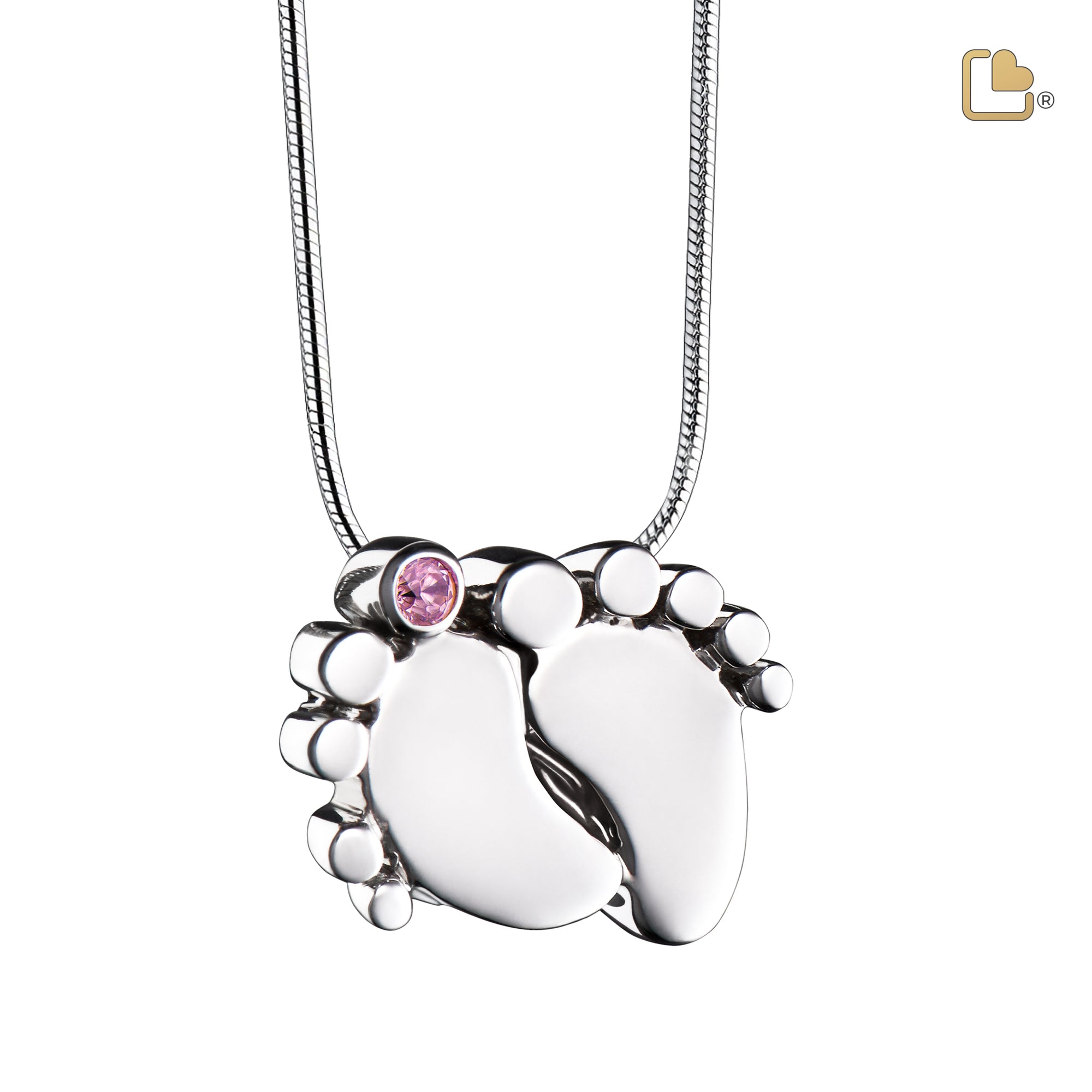 PD1180   BabyFeet Ashes Pendant Pink & Pol Silver w/Zirconia