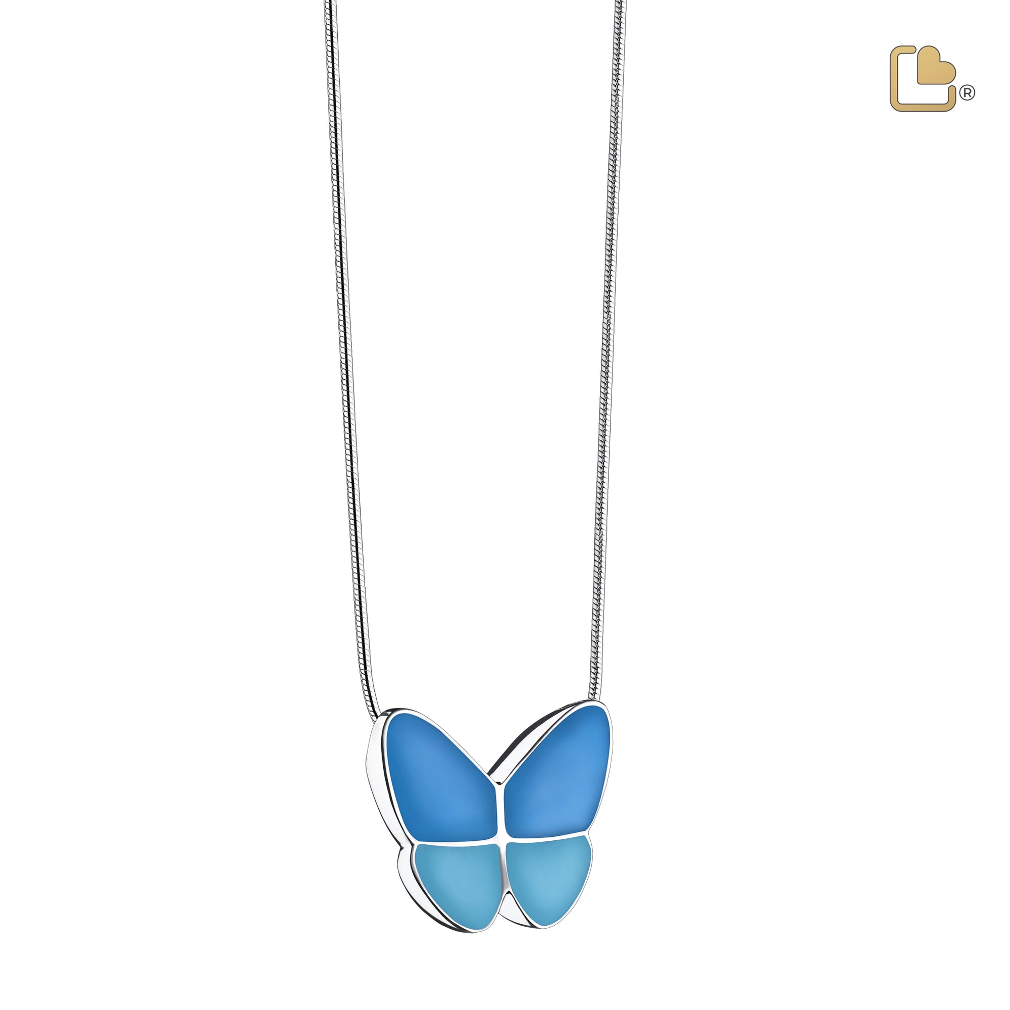 PD1201   Wings of Hope Ashes Pendant Pearl Blue & Pol Silver