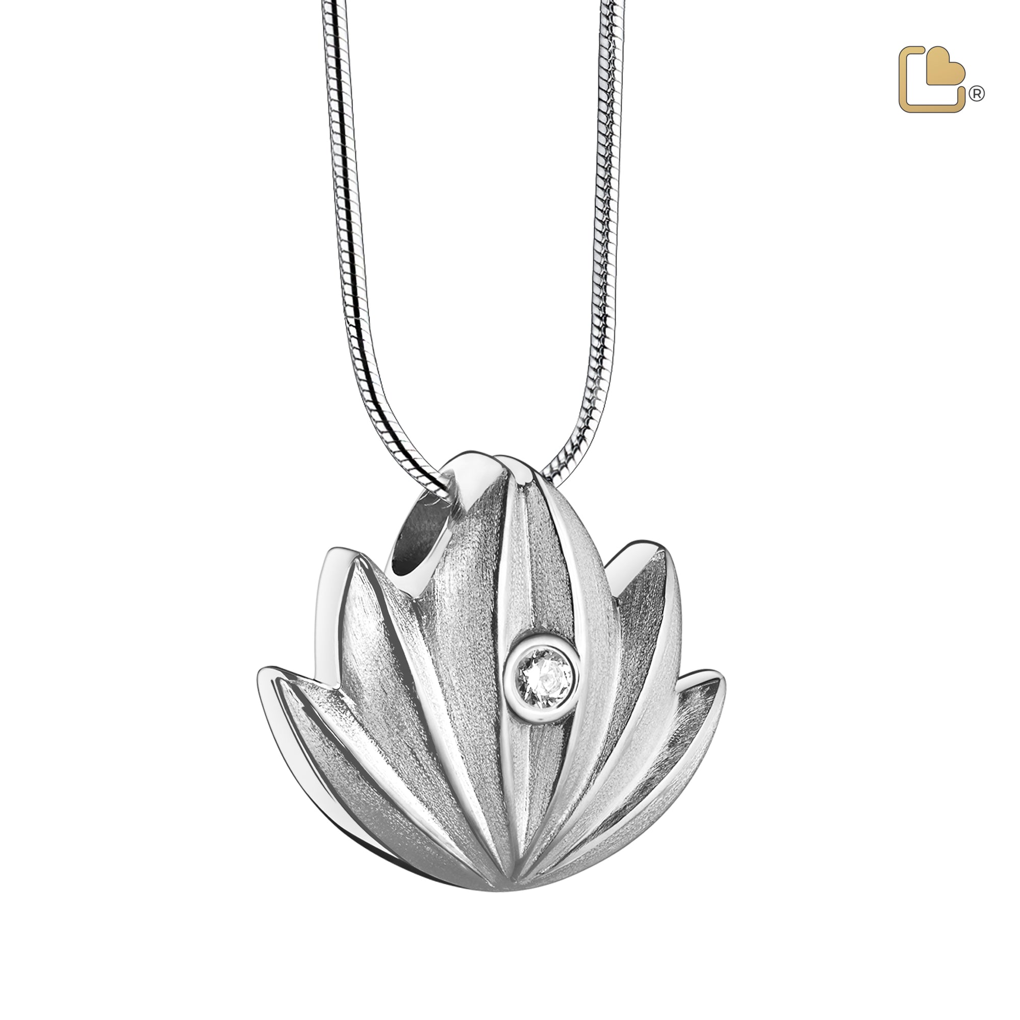 PD1300   Lotus Ashes Pendant Bru Silver w/Zirconia