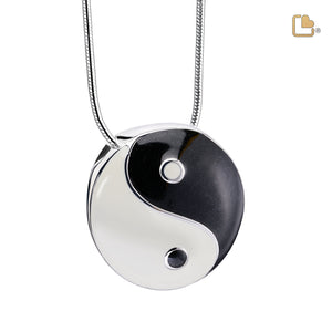 PD1310   YinYang Ashes Pendant Pearl White & Midnight & Pol Silver