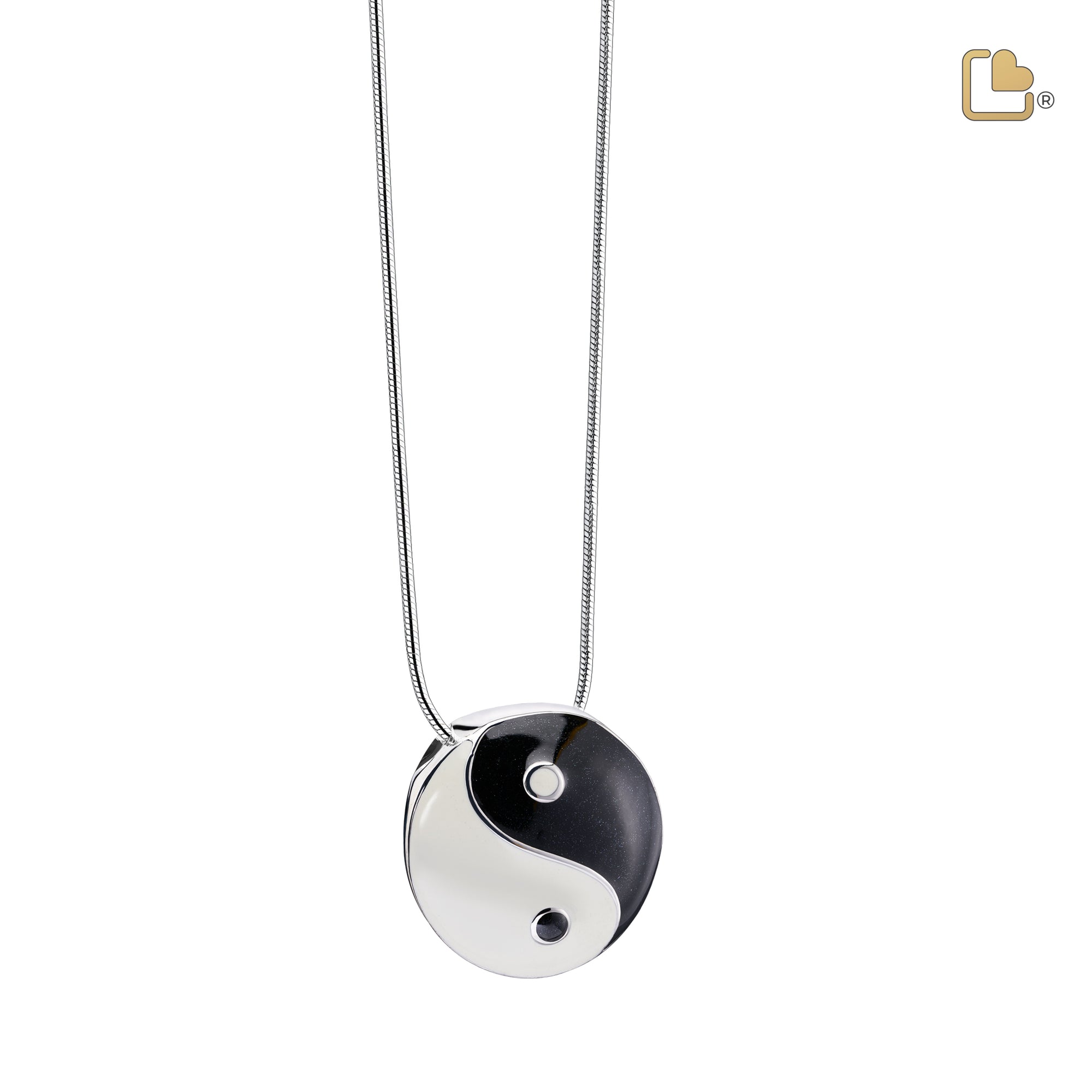 PD1310   YinYang Ashes Pendant Pearl White & Midnight & Pol Silver