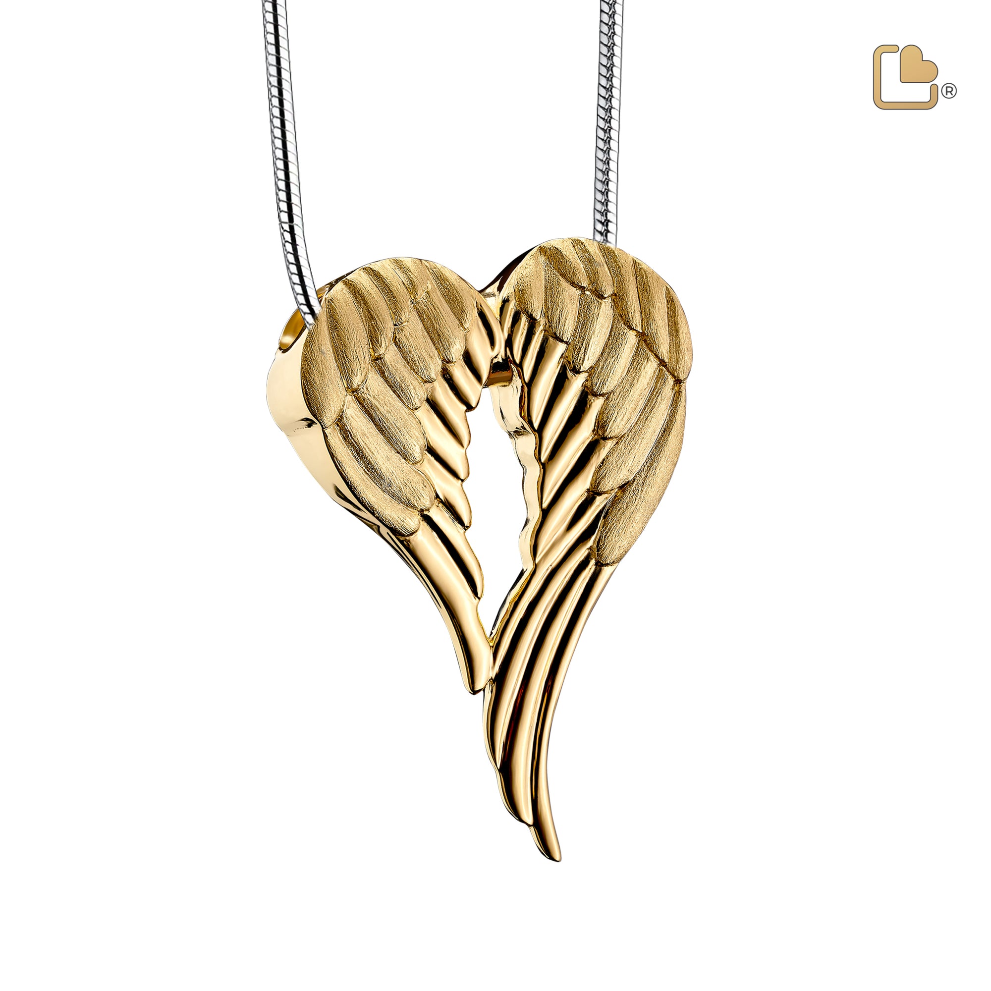 PD1371   AngelWings Ashes Pendant Pol & Bru Gold Vermeil