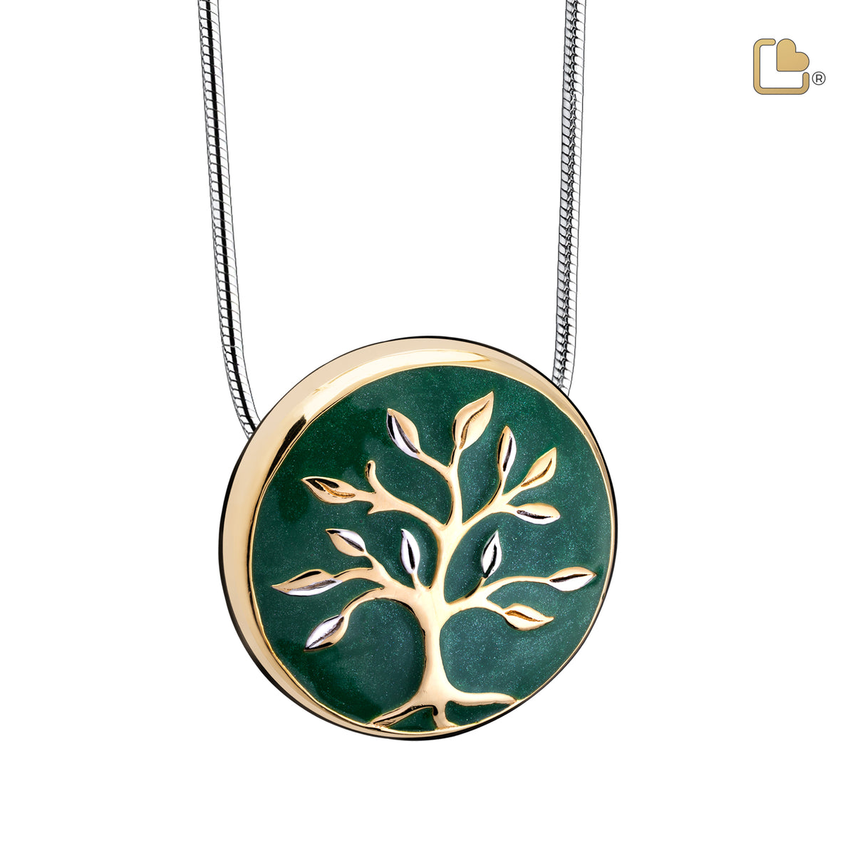 PD1470   Tree of Love Ashes Pendant Pearl Green &amp; Pol Gold Vermeil