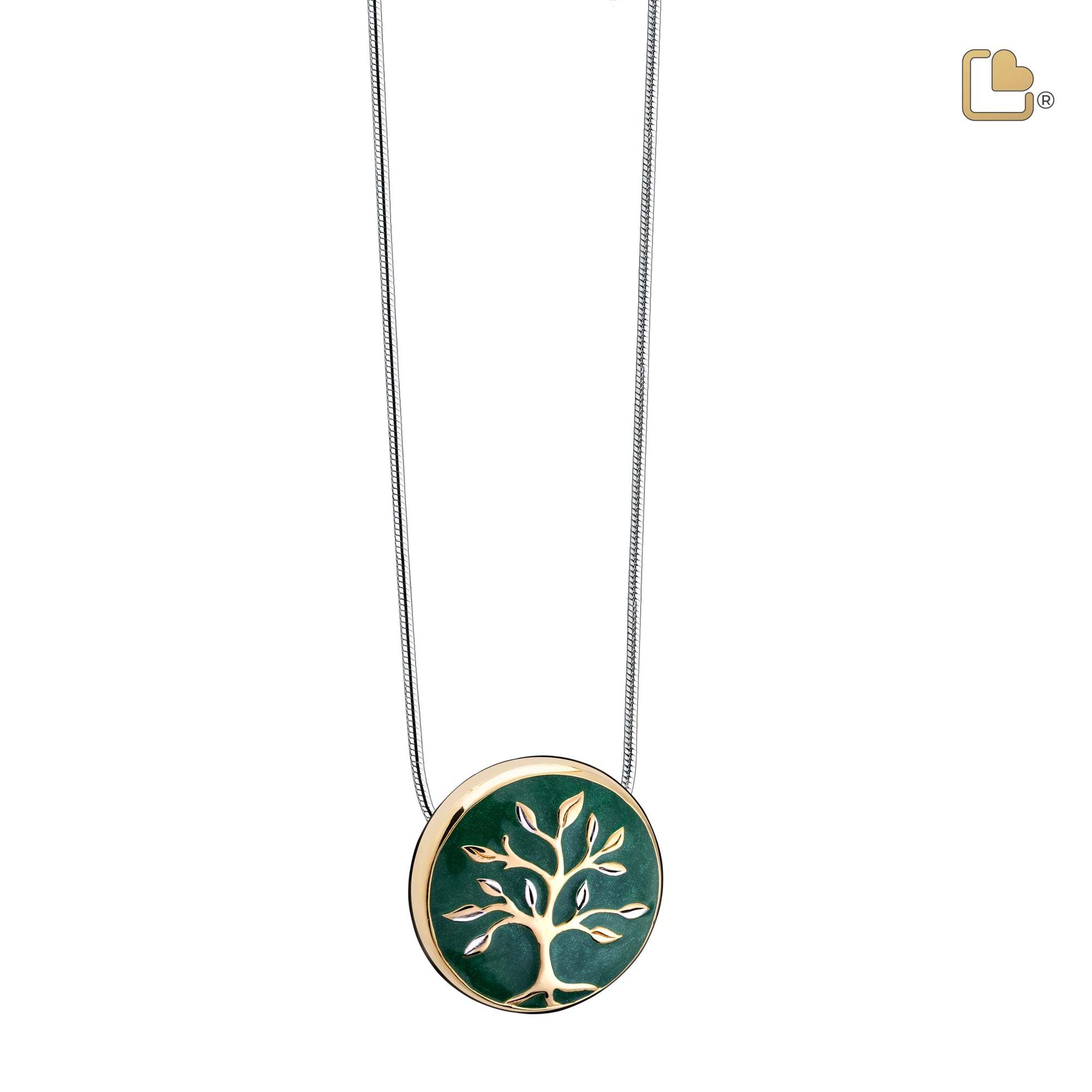 PD1470   Tree of Love Ashes Pendant Pearl Green & Pol Gold Vermeil