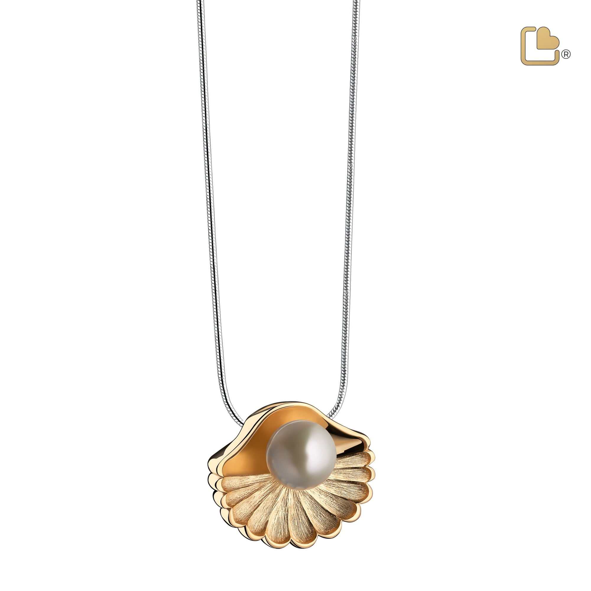 PD1481   SeaShell Pearl Ashes Pendant Pol & Bru Gold Vermeil