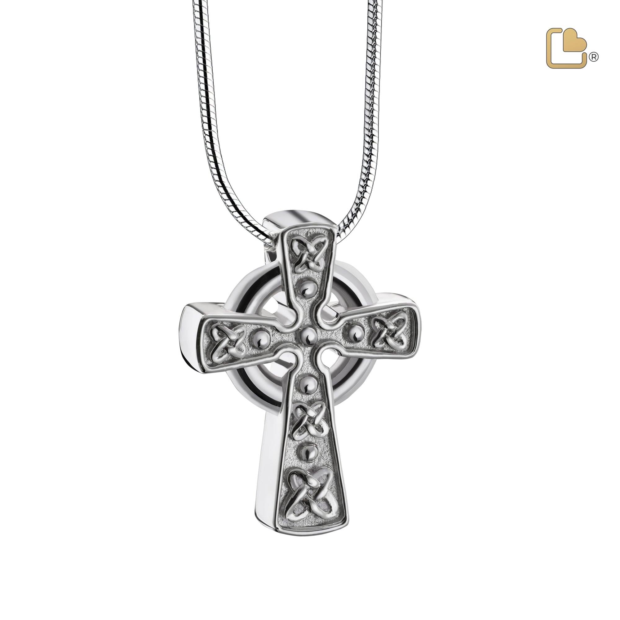 PD1492   CelticCrosswithKnots Ashes Pendant Pol & Bru Silver