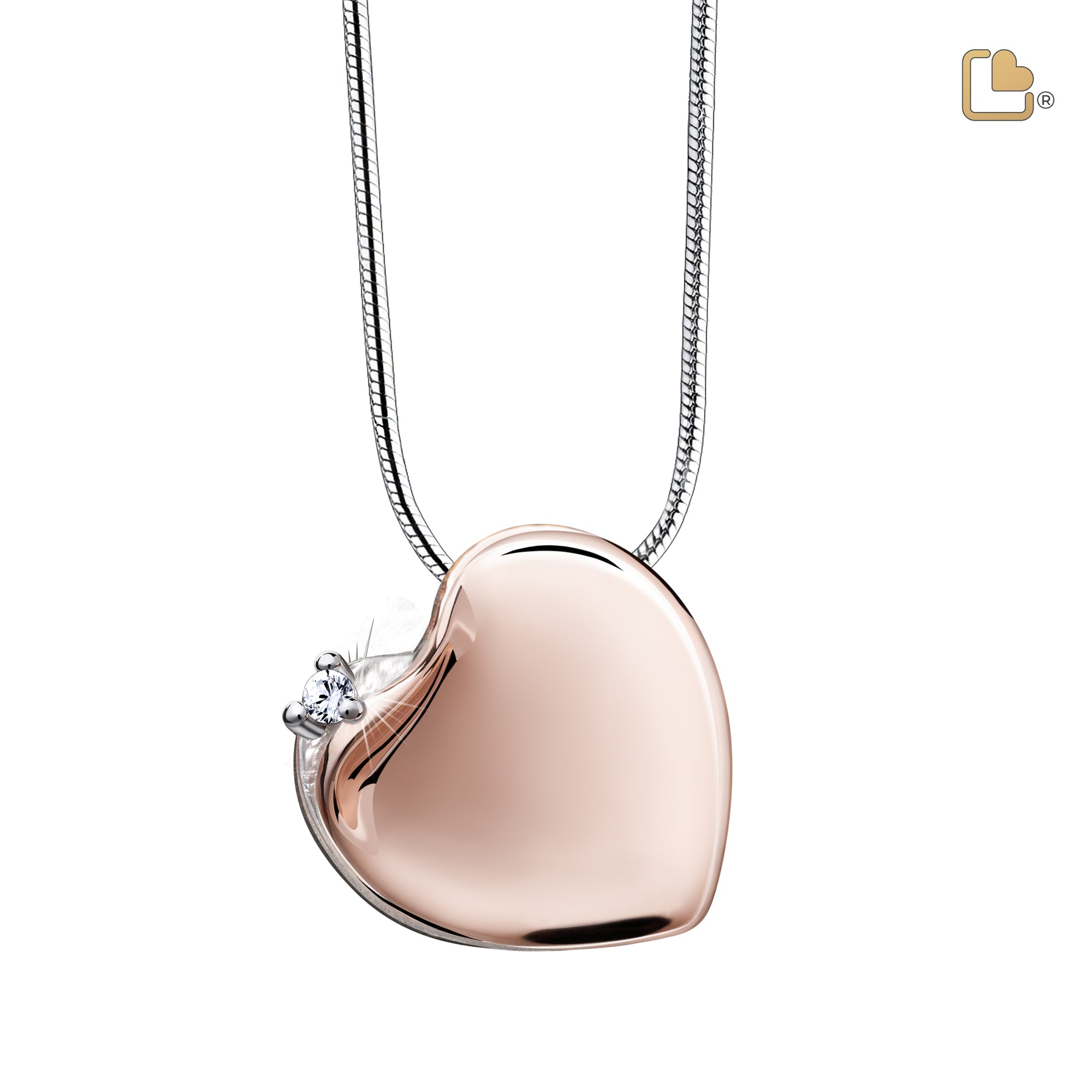 PD1530   Leaning Heart Ashes Pendant Pol RoseGold Vermeil w/Zirconia