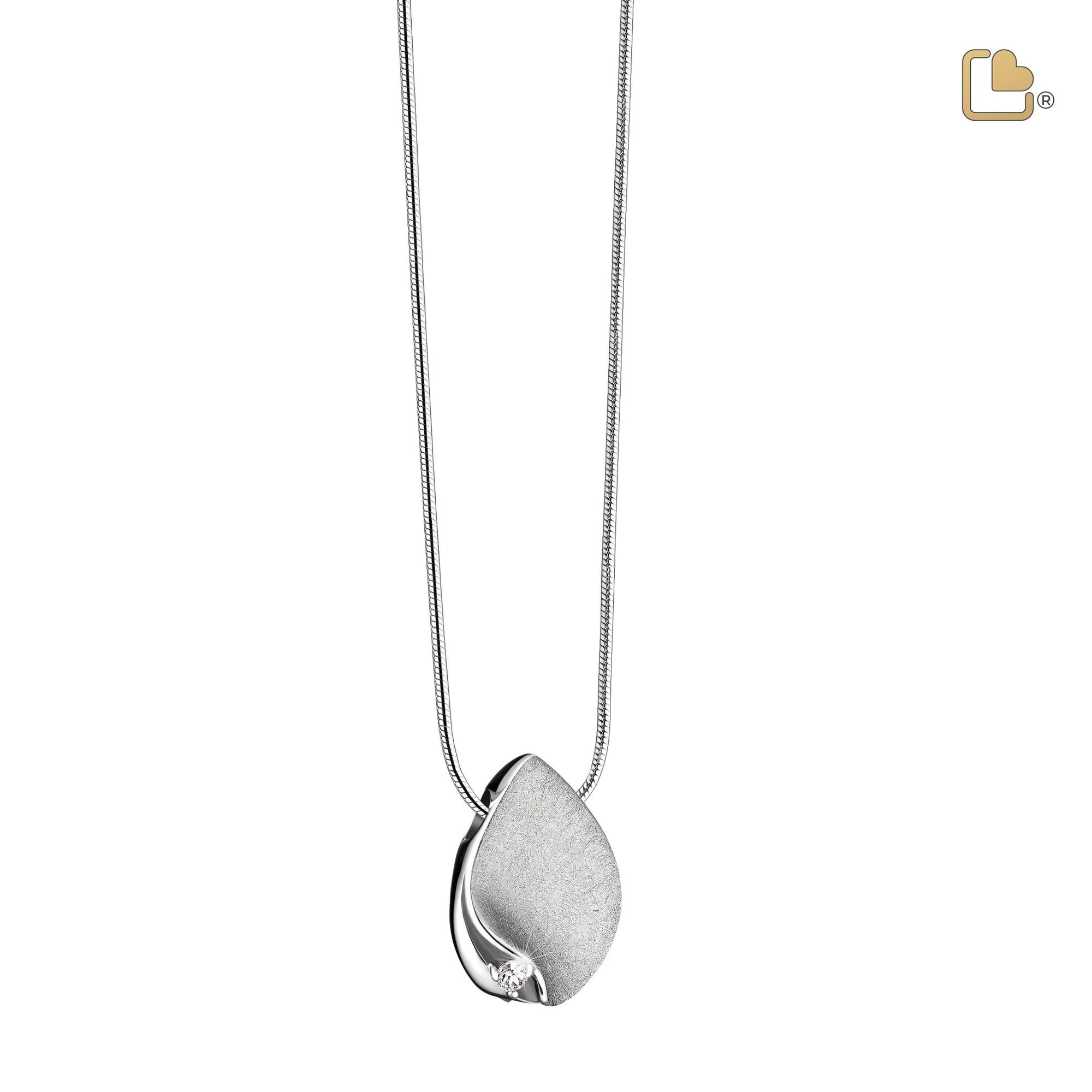 PD1531   TearDrop Ashes Pendant Pol & Bru Silver w/Zirconia