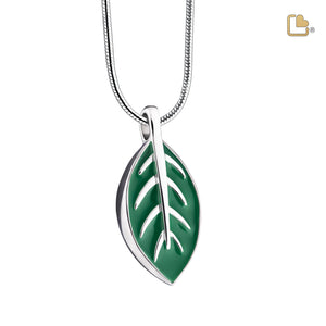 PD1560   Elegant Leaf Ashes Pendant Pearl Green & Pol Silver