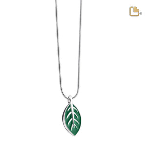 PD1560   Elegant Leaf Ashes Pendant Pearl Green & Pol Silver