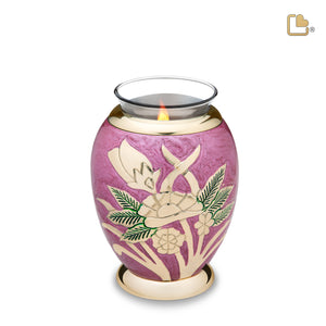 T220   Rose Tealight Urn Pink & Pol Gold