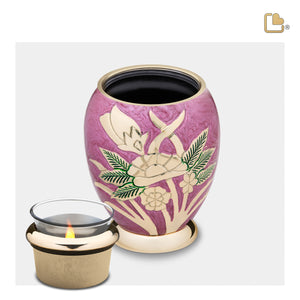 T220   Rose Tealight Urn Pink & Pol Gold