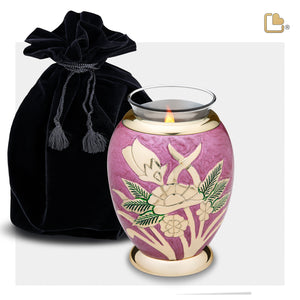 T220   Rose Tealight Urn Pink & Pol Gold